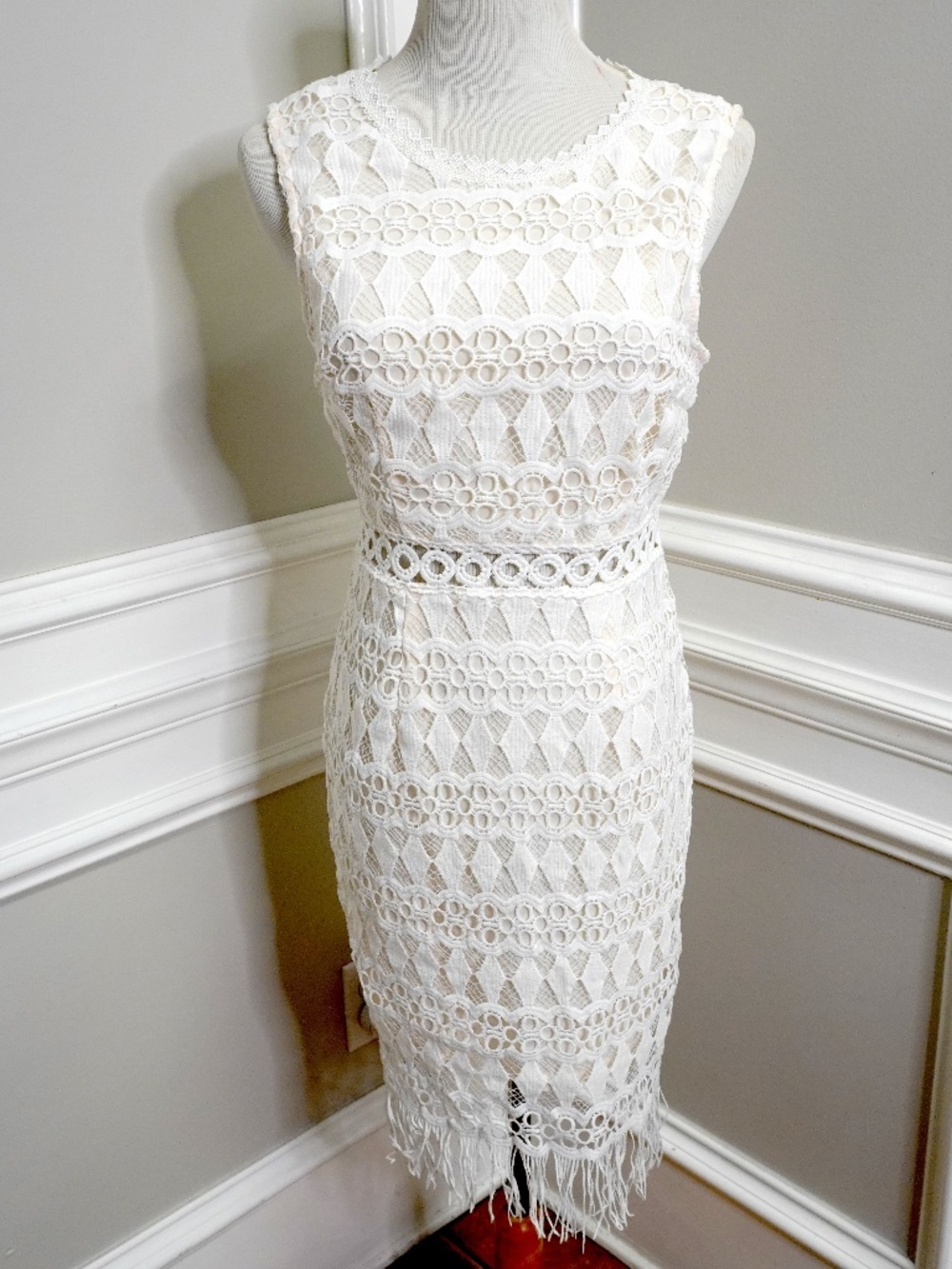 lulus bachelorette dresses White Crochet Lace Sleeveless Bodycon Dress | Womens | Small | 100% Polyester Imported. prom dresses with slit Sleeveless Long Sequin Prom Color:veraman